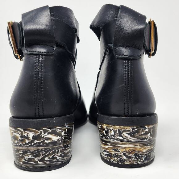 Miista Ankle Bootie Women 10 Clarissa Marbled Acrylic Heel Black Leather Buckle - Picture 6 of 13